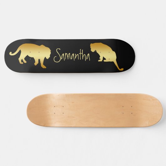 Zwarte Skateboard Gold Lions gepersonaliseerd (Horizontaal)