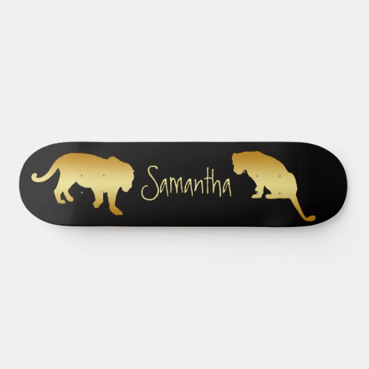 Zwarte Skateboard Gold Lions gepersonaliseerd (Horizontaal)