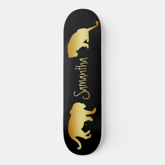 Zwarte Skateboard Gold Lions gepersonaliseerd (Voorkant)