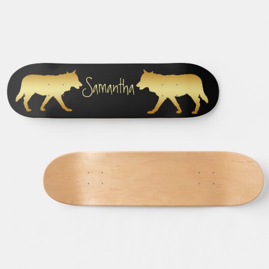 Zwarte Skateboard Gold wolves, gepersonaliseerd (Horizontaal)