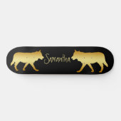 Zwarte Skateboard Gold wolves, gepersonaliseerd (Horizontaal)