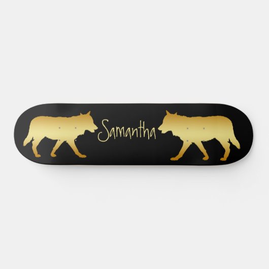 Zwarte Skateboard Gold wolves, gepersonaliseerd (Horizontaal)