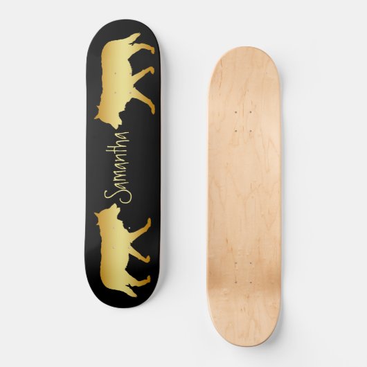 Zwarte Skateboard Gold wolves, gepersonaliseerd (Voorkant)