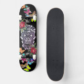 ZWARTE SKATEBOARD SKULL FLOWERS EN BUTTERFLIES (Voorkant)