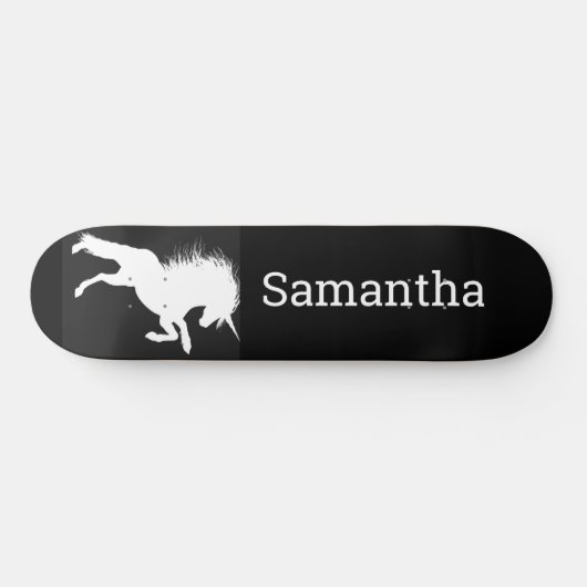 Zwarte Skateboard White Unicorn (Horizontaal)