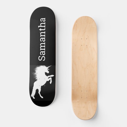 Zwarte Skateboard White Unicorn (Voorkant)