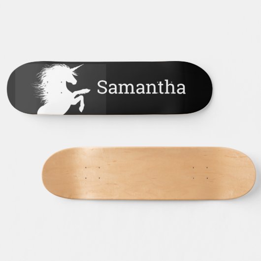 Zwarte Skateboard White Unicorn (Horizontaal)