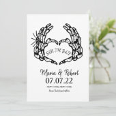 Zwarte Skelet Hand Hart Trouwringen Doodle Kaart (Staand voorkant)