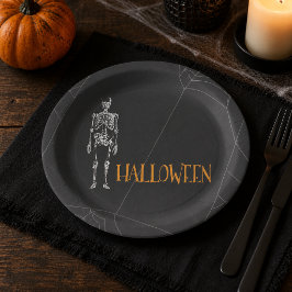 Zwarte Skelet Spinnenweb Halloween Feest Papieren Bordje
