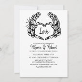 Zwarte Skeleton Hand Heart met bruiloft Rings Kaart (Voorkant)
