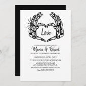 Zwarte Skeleton Hand Heart met bruiloft Rings Kaart (Voorkant / Achterkant)