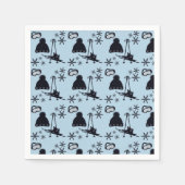 Zwarte ski-uitrusting & sneeuwvlokken op blauw servet (Voorkant)