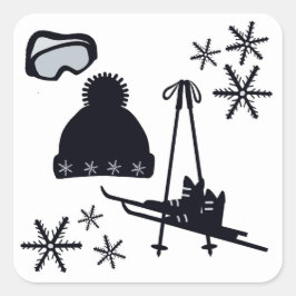 Zwarte ski & winter design op vierkante stickers. sticker