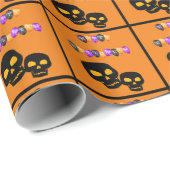 Zwarte Skulls Happy Halloween-ballonnen Cadeaupapier (Rol Hoek)