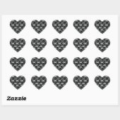 Zwarte Skulls op Black White Stripe Pattern Hart Sticker (Vel)