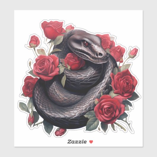 Zwarte Slang met Rozen Sticker (Vel)