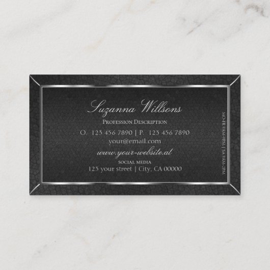 Zwarte slangenpatronen met zilverdecor en Logo Visitekaartje (Achterkant)