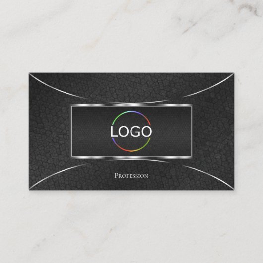 Zwarte slangenpatronen met zilverdecor en Logo Visitekaartje (Voorkant)