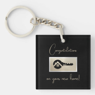 Zwarte Sleutel Champagne Glitter Vastgoed Marketin Sleutelhanger
