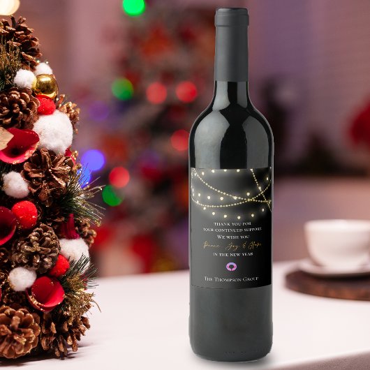 Zwarte Slingerlichten Bedankbericht Bedrijfsmatig Wijn Etiket