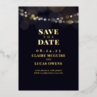 Zwarte Slingerlichten Folie Save the Date Uitnodiging