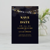 Zwarte Slingerlichten Folie Save the Date Uitnodiging (Staand Voorkant)