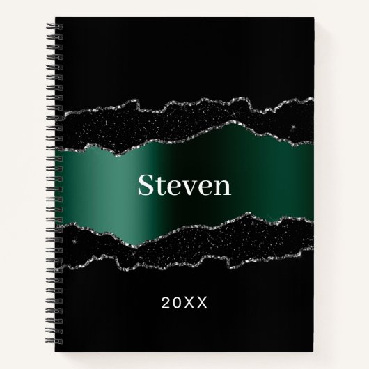 Zwarte smaragdgroene agaat geode naam notitieboek (Voorkant)