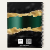 Zwarte smaragdgroene gouden agaat marmeren naam planner (Achterkant)