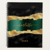 Zwarte smaragdgroene gouden agaat marmeren naam planner (Voorkant)