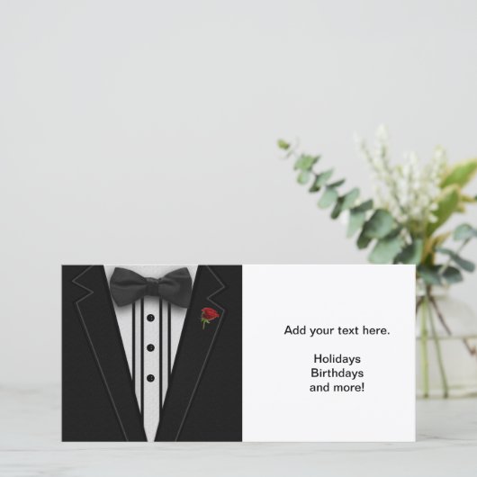 Zwarte Smoking met Vlinderdas Feestdagenkaart (Staand voorkant)