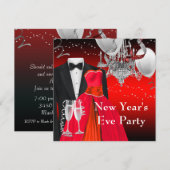 Zwarte smoking rode jurk feestje kaart (Voorkant / Achterkant)