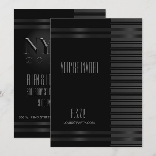 Zwarte smoking streep NYE formele elegante uitnodi Kaart (Voorkant / Achterkant)