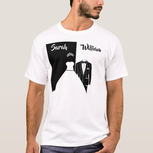 Zwarte smoking witte trouwjurk T-shirt (Voorkant)