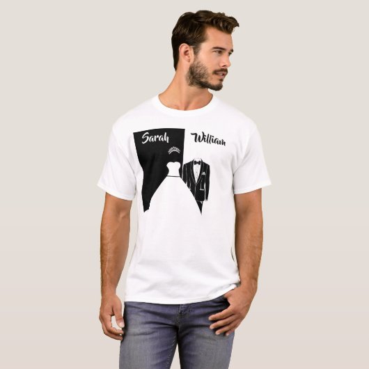 Zwarte smoking witte trouwjurk T-shirt (Voorkant volledig)