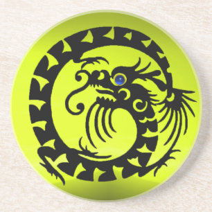 ZWARTE SNAKE DRAGON IN GEEL Blauwe Gemstone Zandsteen Onderzetter