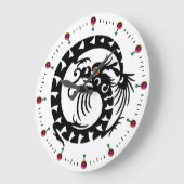 ZWARTE SNAKE DRAGON IN WITTE RODE GEMSTONEN GROTE KLOK (Hoek)