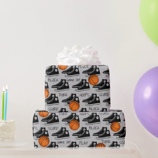Zwarte sneakers met basketbal cadeaupapier (Feestgeschenken)