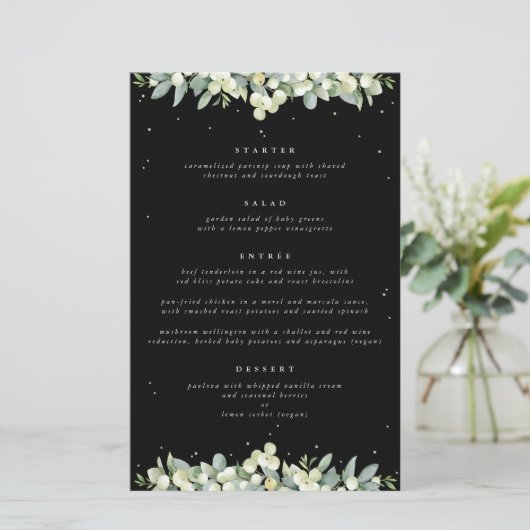 Zwarte sneeuwbes + eucalyptus 4 gangen bruiloft me (Staand voorkant)