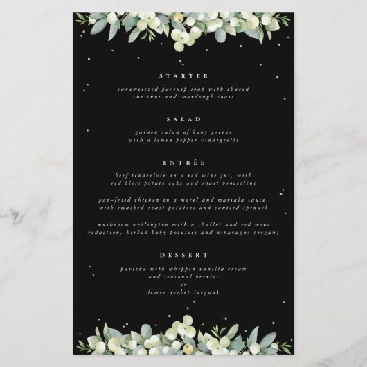 Zwarte sneeuwbes + eucalyptus 4 gangen bruiloft me (Voorkant)