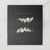 Zwarte sneeuwbes + eucalyptus bruiloft plaatskaartje (Buitenkant ongevouwen)