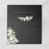 Zwarte sneeuwbes + eucalyptus bruiloft plaatskaartje (Buitenkant ongevouwen)