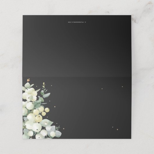 Zwarte sneeuwbes + eucalyptus kerst gevouwen plaatskaartje (Buitenkant ongevouwen)