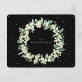 Zwarte sneeuwbes + eucalyptus rand bruiloft recept informatiekaartje (Achterkant)