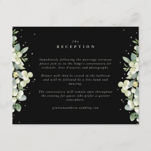 Zwarte sneeuwbes + eucalyptus randontvangst informatiekaartje (Voorkant)