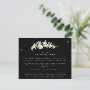 Zwarte Sneeuwbes + Eucalyptus Stam Bruiloft Info Informatiekaartje