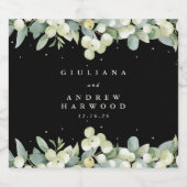 Zwarte sneeuwbes + eucalyptus winter bruiloft likeurfles etiket (Enkel label)