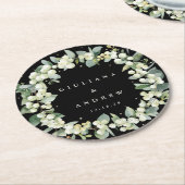 Zwarte sneeuwbes & eucalyptus winter bruiloft ronde kartonnen onderzetter (Gebogen)