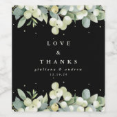 Zwarte sneeuwbes + eucalyptus winter bruiloft wijn etiket (Enkel label)