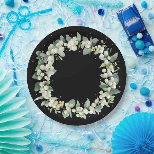 Zwarte Sneeuwbes Kerstkrans Feestelijke Partij Papieren Bordje (Feest)