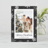 Zwarte Sneeuwvlok Foto Kerst Kaart (Staand voorkant)